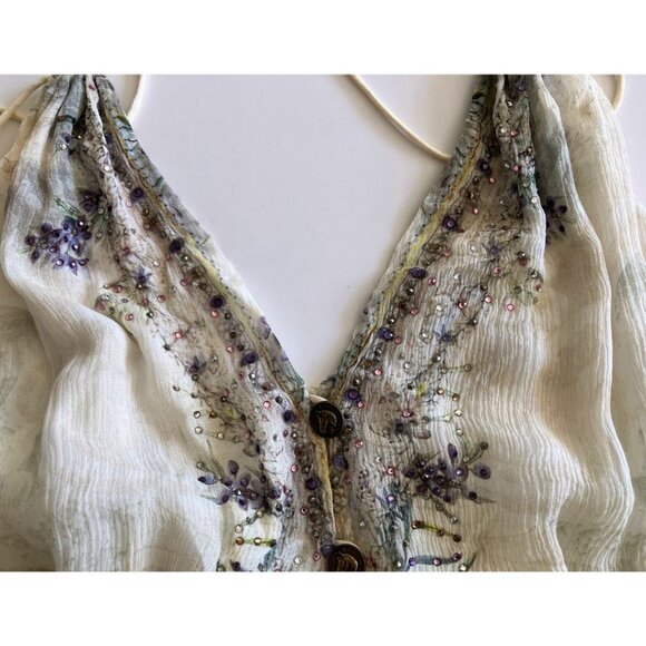 Camilla Strap Dress with Shaped Waistband Memories of Moree Cream Size Medium - Picture 9 of 11